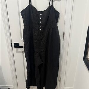 Madewell Black Linen Wide Leg Jumpsuit with Button Detail, Size 18